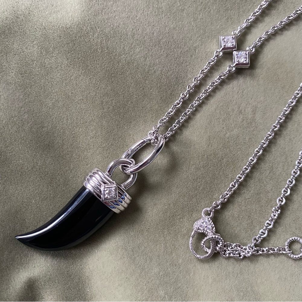 Judith Ripka Onyx “ Lucky Horn “ Couture Station chain - heartCZ lock